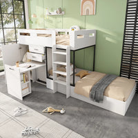 Bunk Bed with Pull-out Desk and Wardrobe, Multifunctional Kid Bed