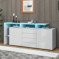 Living Room Sideboard with LED, Living Room Furniture in White High Gloss