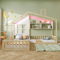 90x200cm (140x70cm) Bed with Window Shelves, LED Light Strip