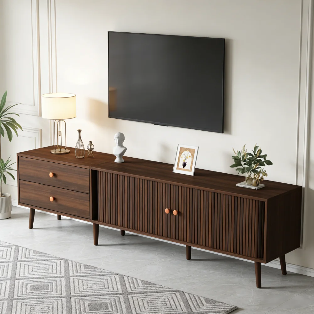 180x40x46.5cm TV Cabinet in Walnut Wood Optics, TV Stand with 2 Drawers