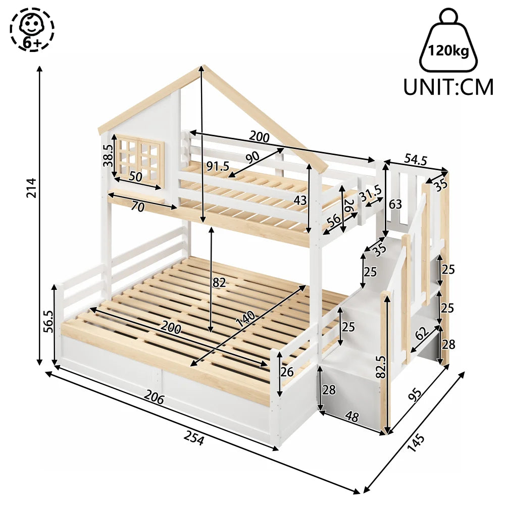 90x200cm & 140x200cm Hydraulic Lift Bunk Bed Frame with Protective Bed Grille Guard
