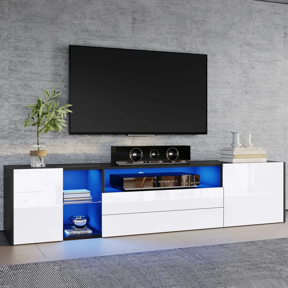 High Gloss LED Low Board TV Cabinet, TV Stand with 2 Drawers and 2 Cabinets