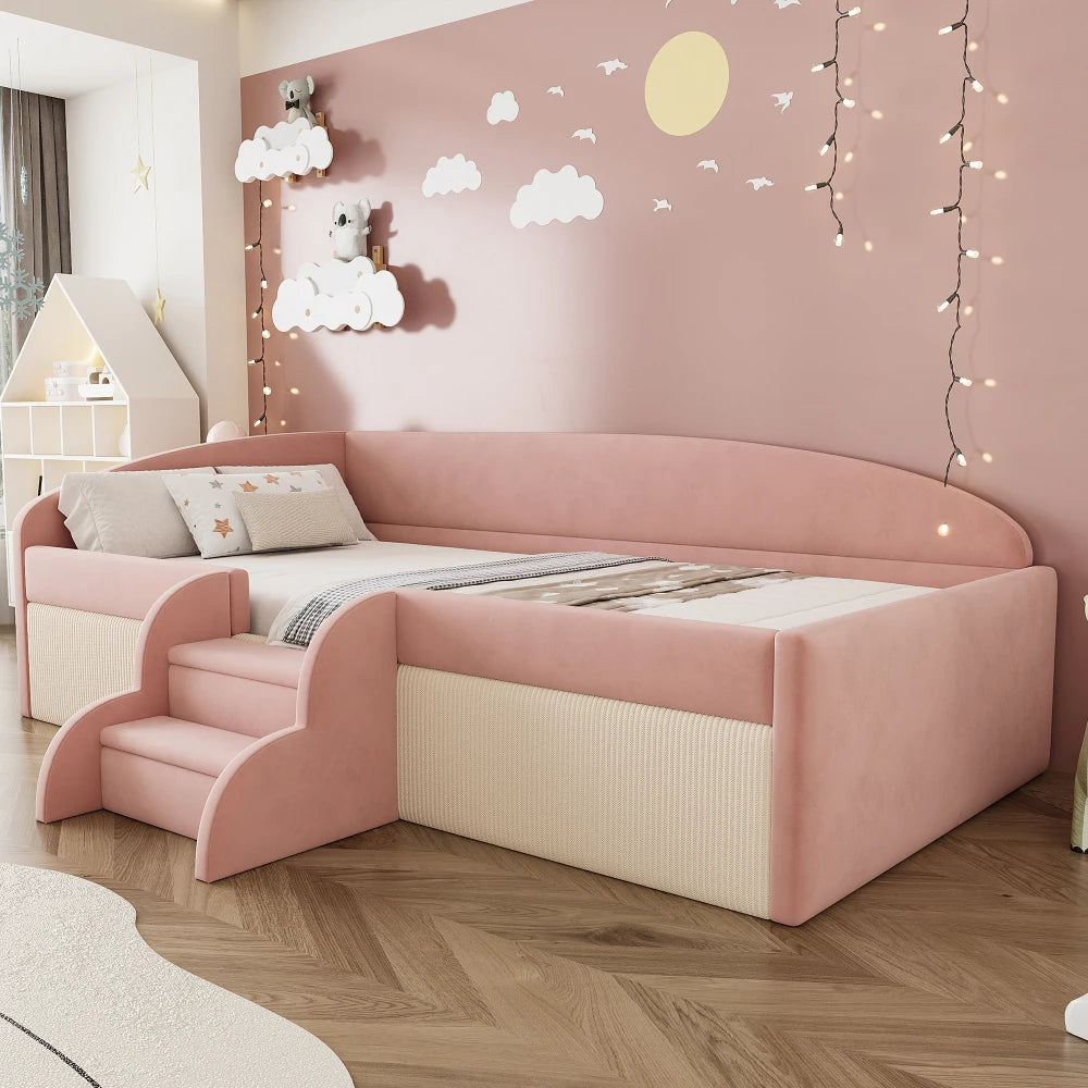 90*190cm Lovely Upholstered Sofa Bed, with Stairs and Fences