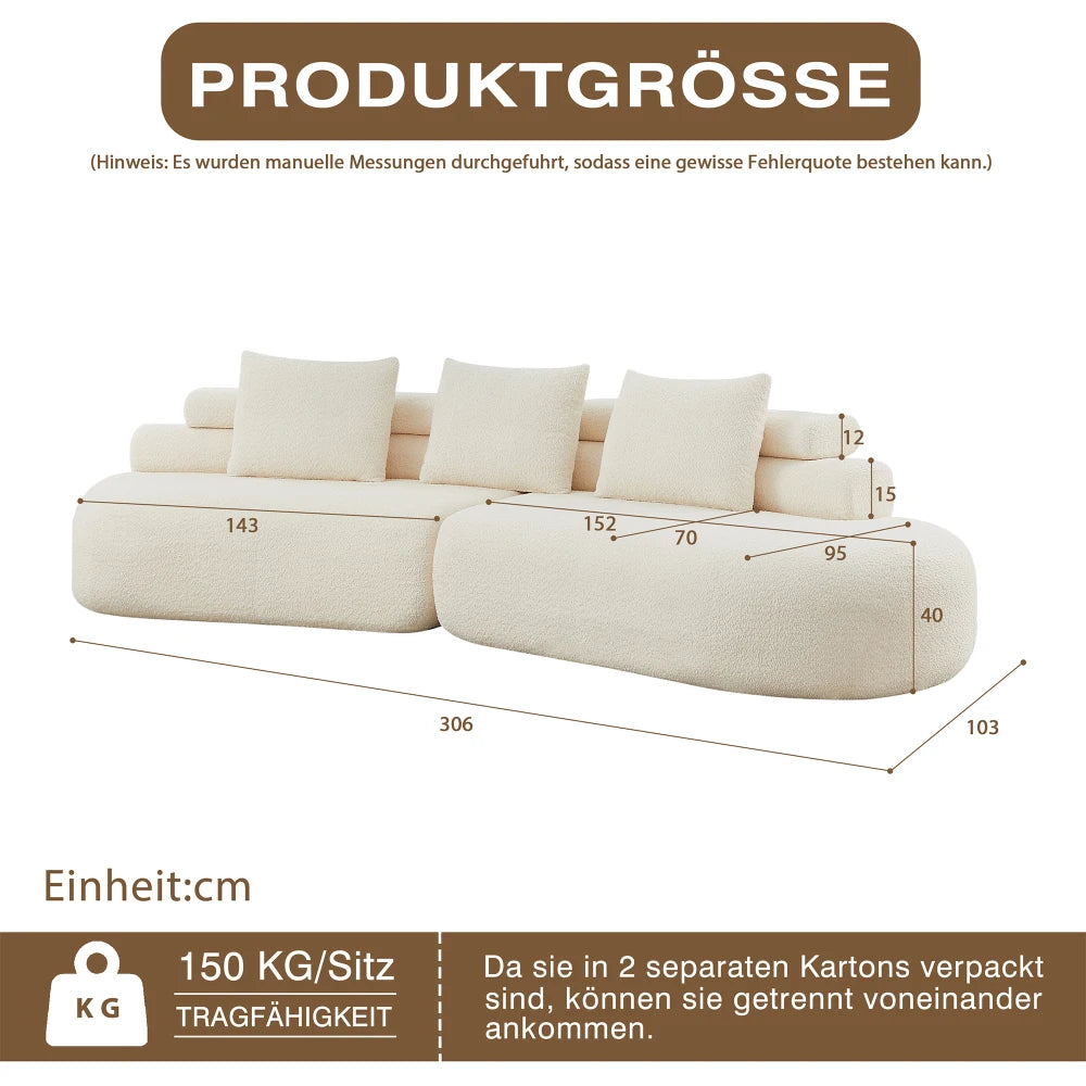 Modern Armless Modular Chenille Sofa, Curved Cashew Shape Design