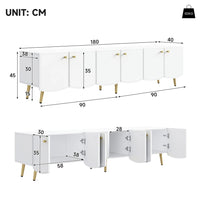180x40x45cm Modern TV Cabinet Sideboard, White Lowboard with 6 Doors