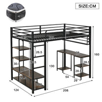 Modern Iron Bed, Bunk Bed, with Desk and Shelf, Stable Slat Grate