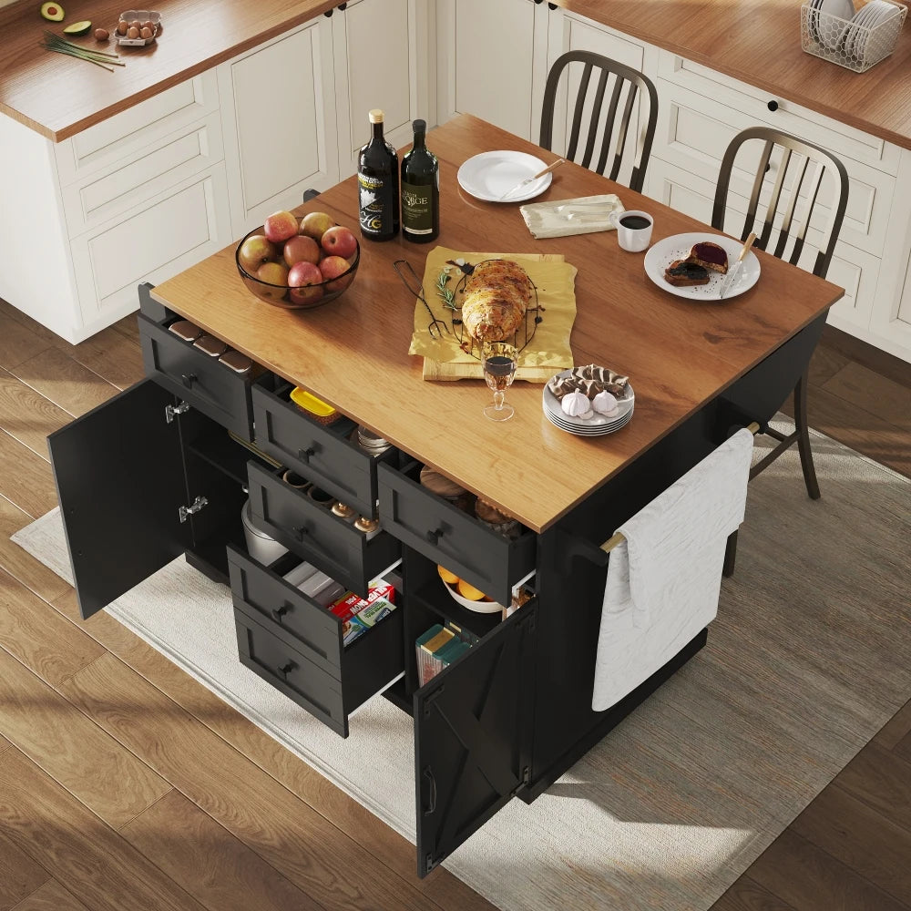 High Quality Kitchen Island, with Wood Grating & Large Storage