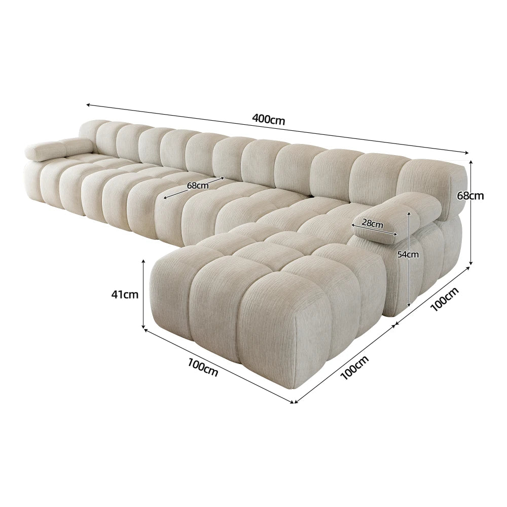 400cm L-Shape Corner Foam Boneless Compression Sofa