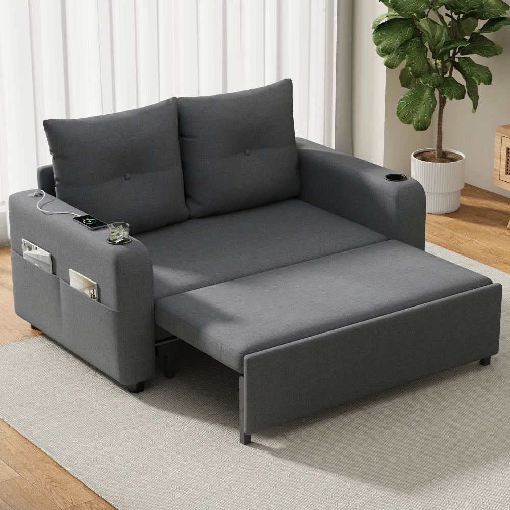 3-in-1 Pull Out Sofa Bed, Modern Double Sofa with Sleep Function