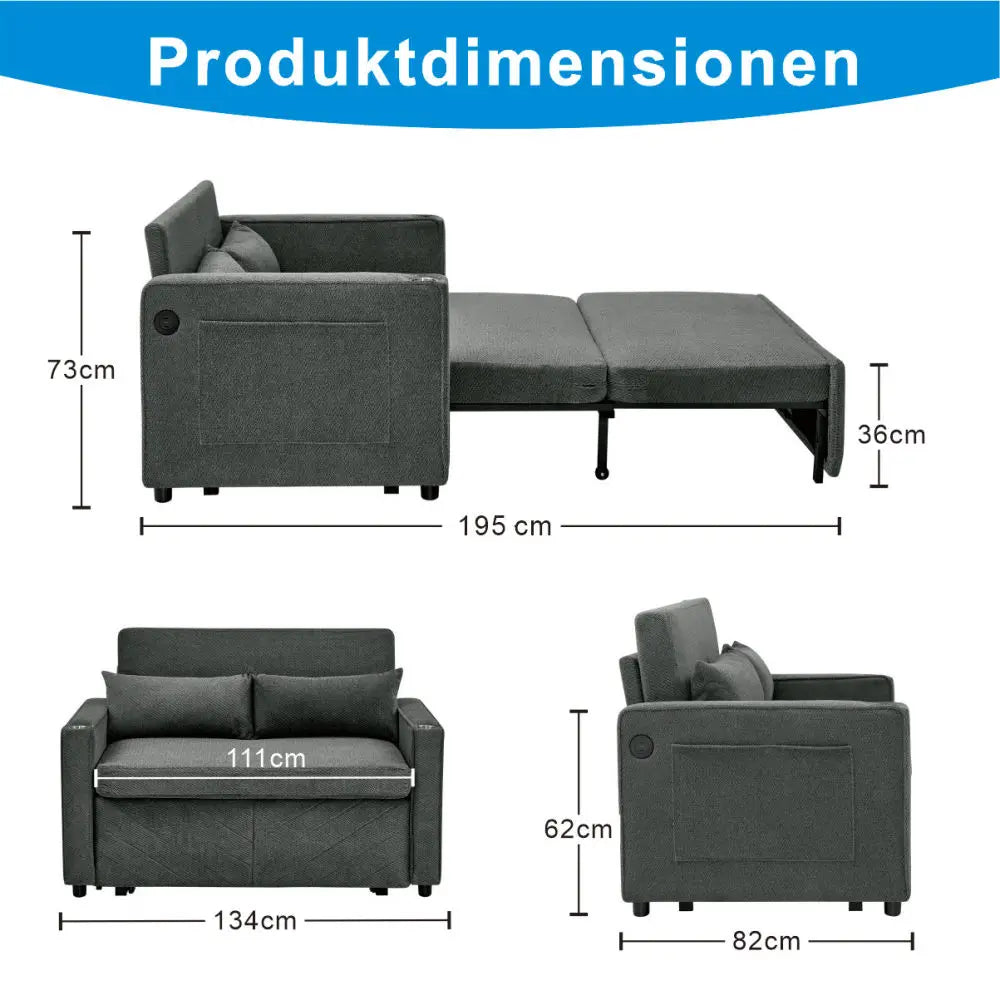 3-in-1 Minimalist Light Luxury 2-Seater Sofa Bed, Slide-to-Transform Design