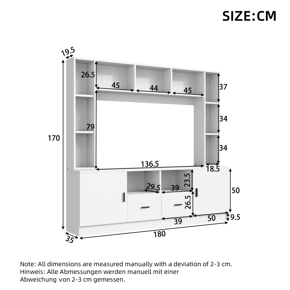 180*35*170cm TV Living Wall Set with Showcase, TV Cabinet Set, 2 Cabinets