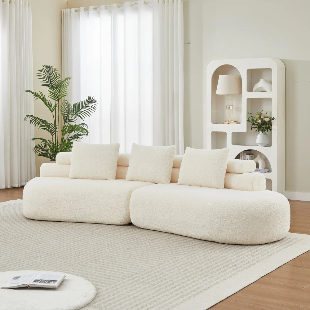 Modern Armless Modular Chenille Sofa, Curved Cashew Shape Design