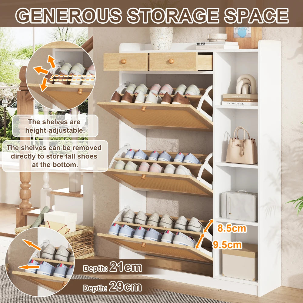 90x24x130cm Narrow Rattan Shoe Cabinet