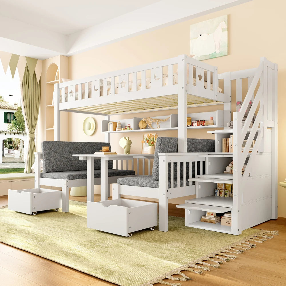 90x200cm Multifunctional High Bed, 2-in-1 Bed and Desk