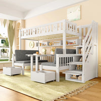 90x200cm Multifunctional High Bed, 2-in-1 Bed and Desk