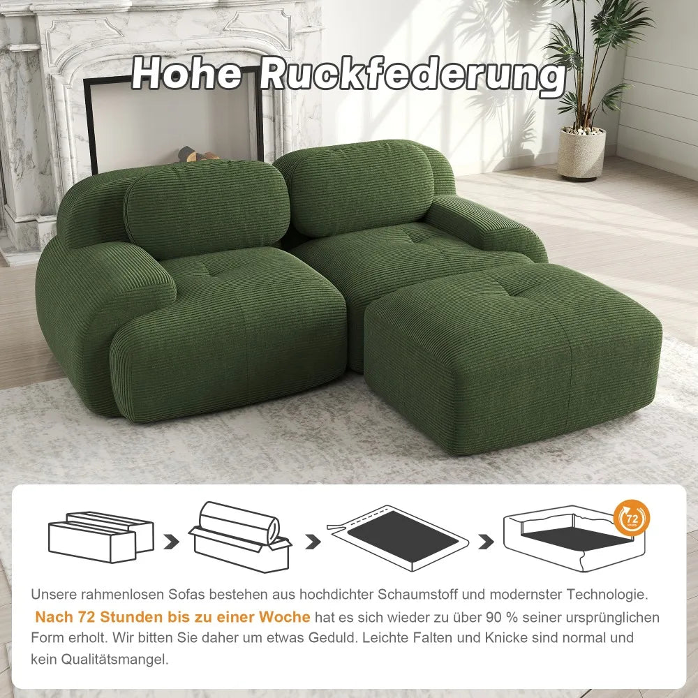 82'' Corner Sofa in Soft Cord Fabric, Modular Combined with Curved Armrests