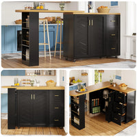 135-228x39x104cm Extendable Bar Cart with 2 Doors & 3 Drawers, Rollable