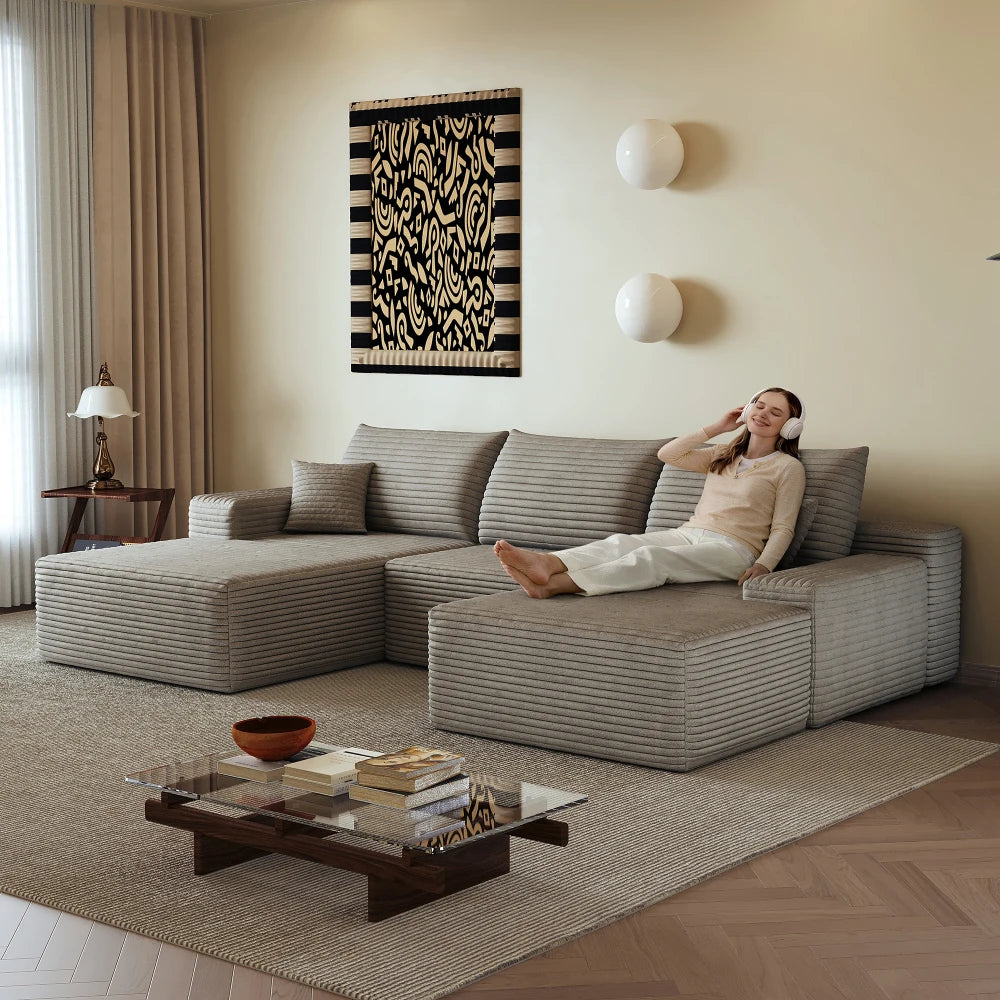 270cm Boneless Modular Corner Sofa, L-Shaped Modular Couch with Armchair