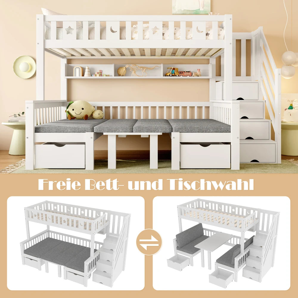 90x200cm Multifunctional High Bed, 2-in-1 Bed and Desk