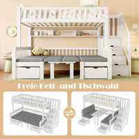 90x200cm Multifunctional High Bed, 2-in-1 Bed and Desk