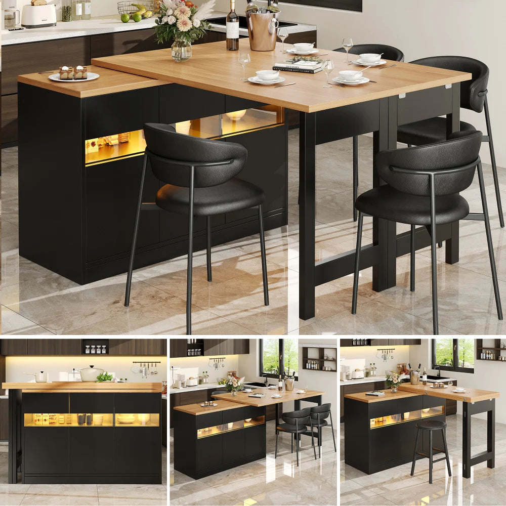 Extendable Bar Table with LED Lighting & 360° Rotation Function