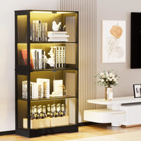 Four-storey Glass Showcase with Storage Space, LED Lighting