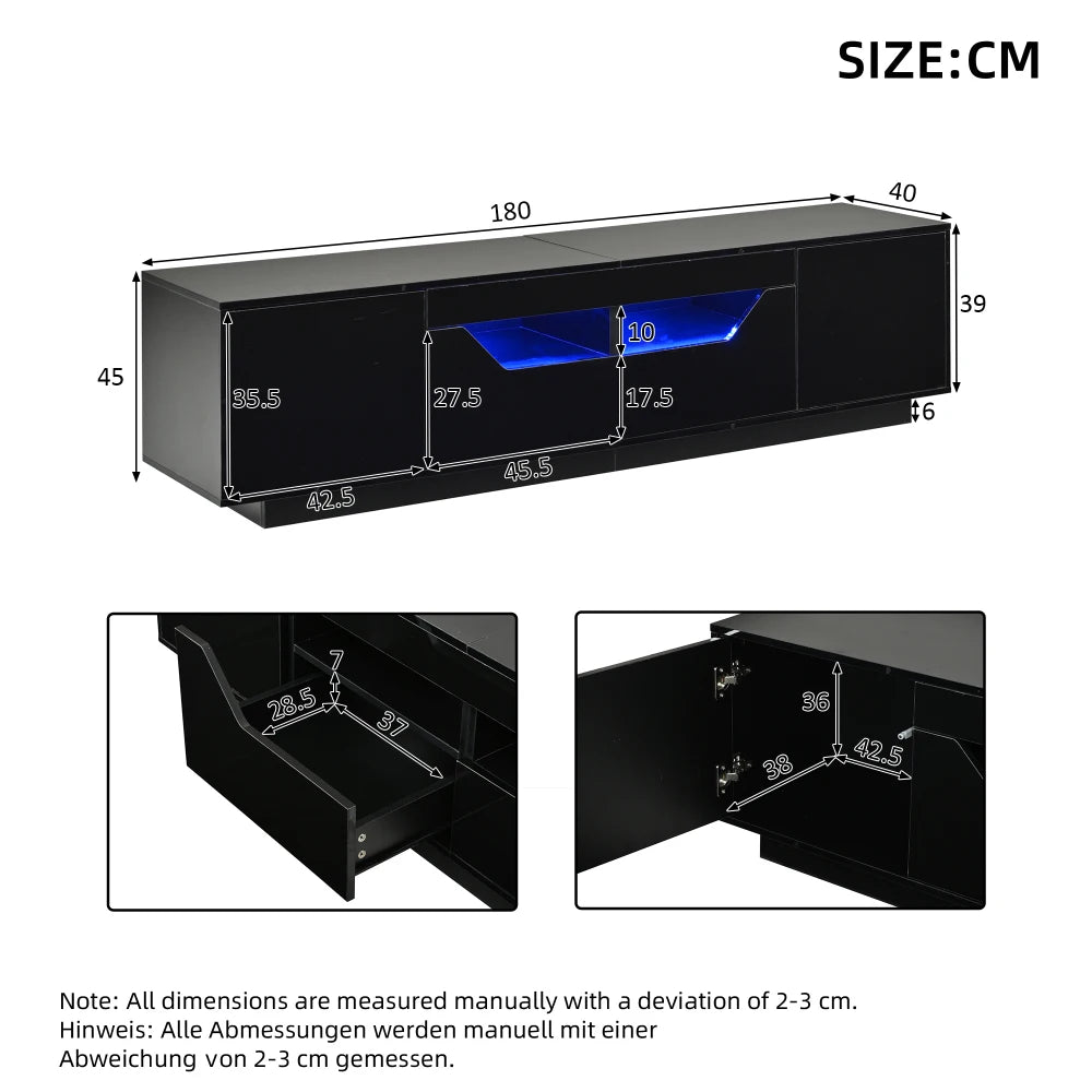 180x40x45cm High‑Gloss TV Stand Lowboard