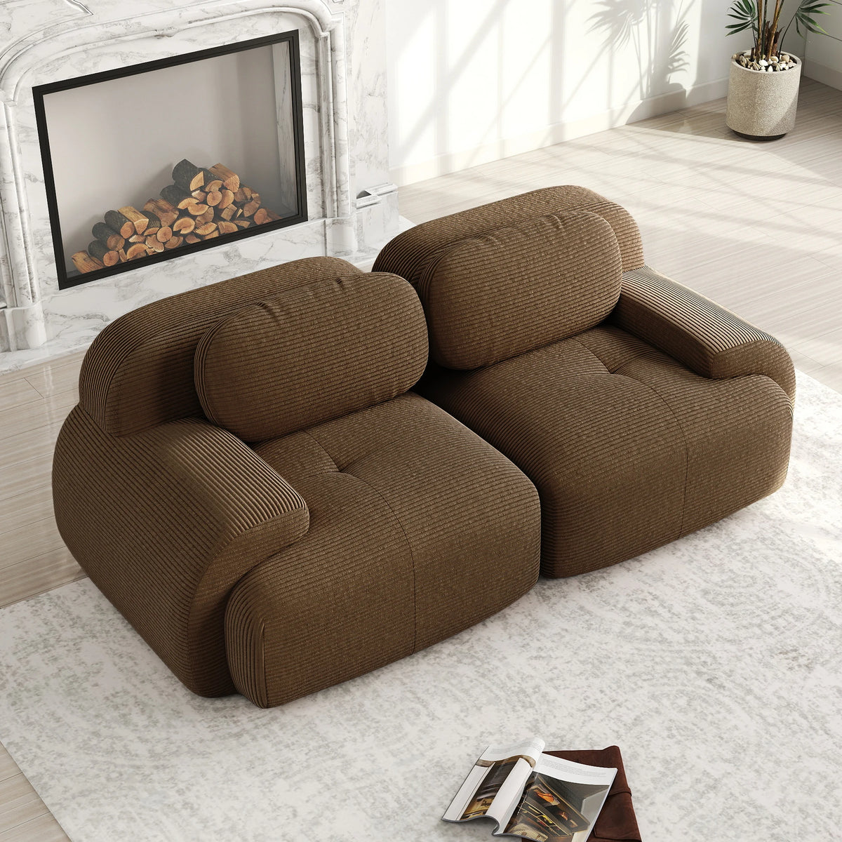 Loveseat-sofa med buede armlæn og skridsikker bund