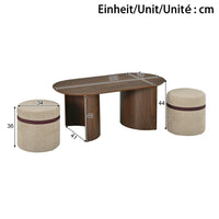 Oval Coffee Table Set with 2 Upholstered Armchairs