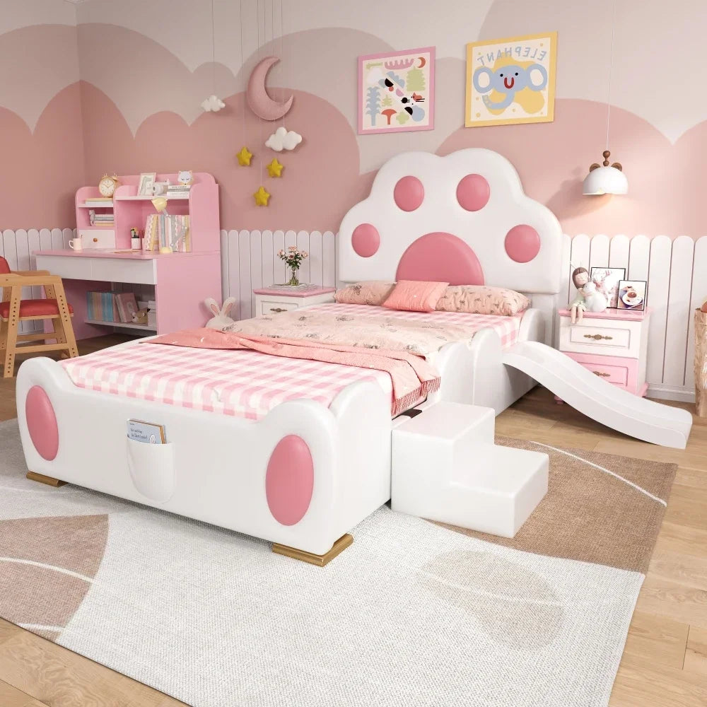 Cartoon Cute Pink Princess Bed Upholstered Bed, 90x200cm