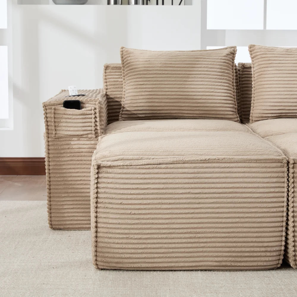 4-Seater Modular Corduroy Sofa Set with 2 Stools