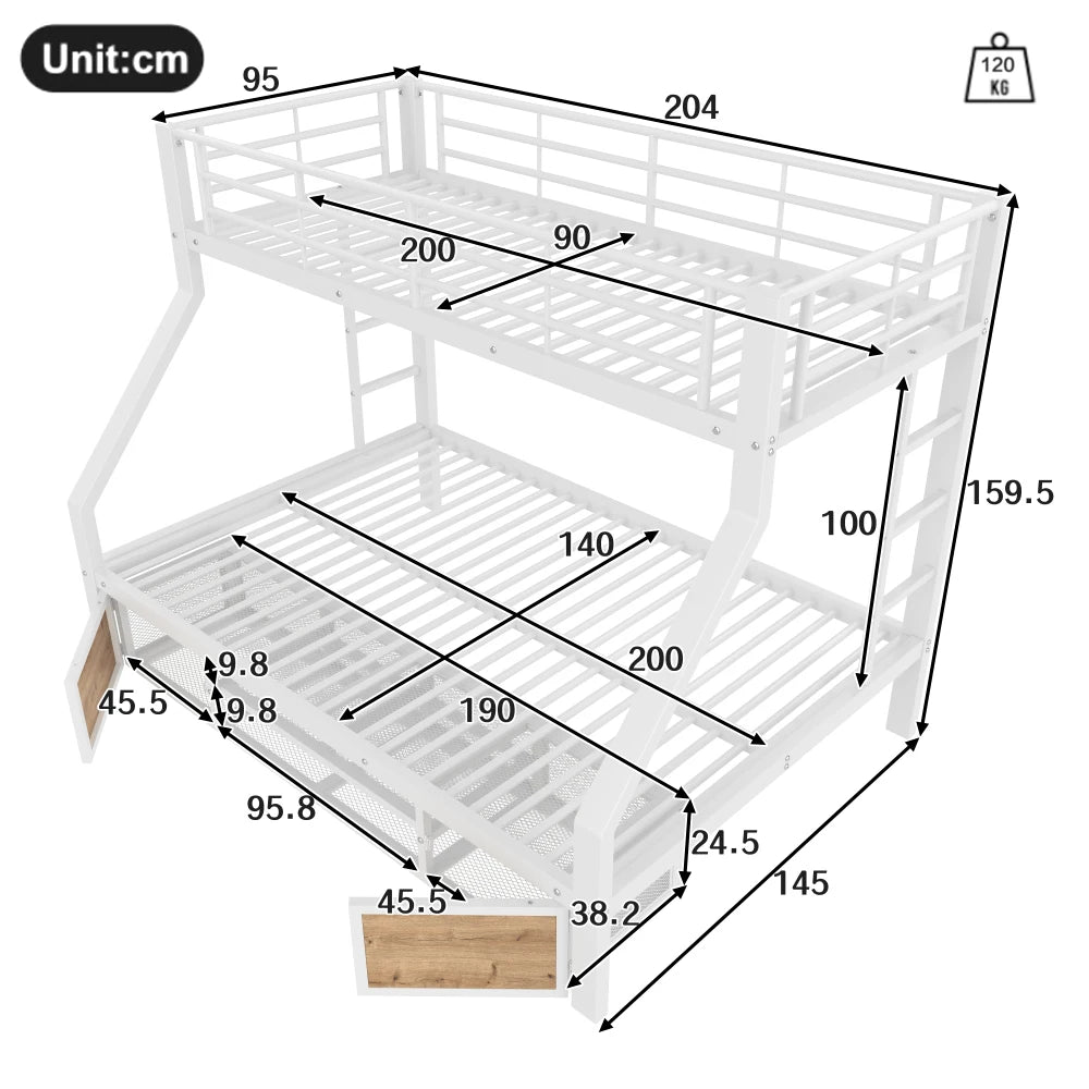 90 X 200cm, 140 X 200cm, Bedroom Bunk Bed