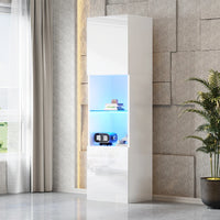 45×35×160cm High-gloss Display Cabinet with LED Lighting, 1 Glass Floor