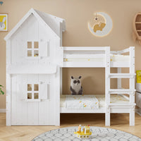 90x200cm Children's Bunk Bed, Beautiful Window and Roof