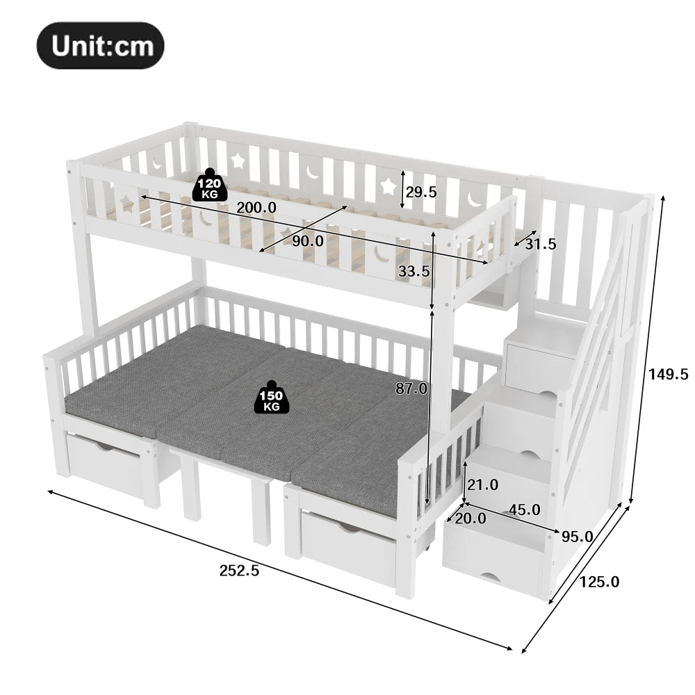 90x200cm Multifunctional High Bed, 2-in-1 Bed and Desk