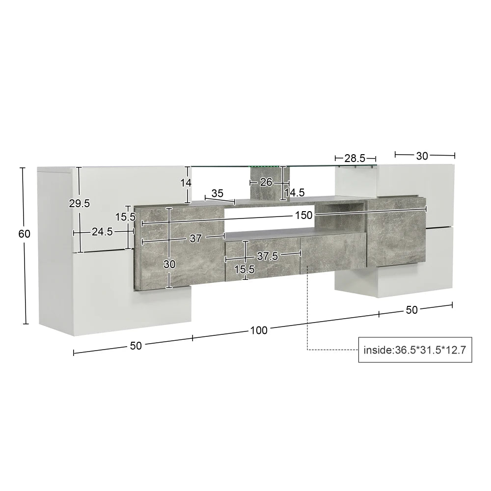 L200 X W35 X H60(cm) High Gloss TV Cabinet, Living Room Lowboard