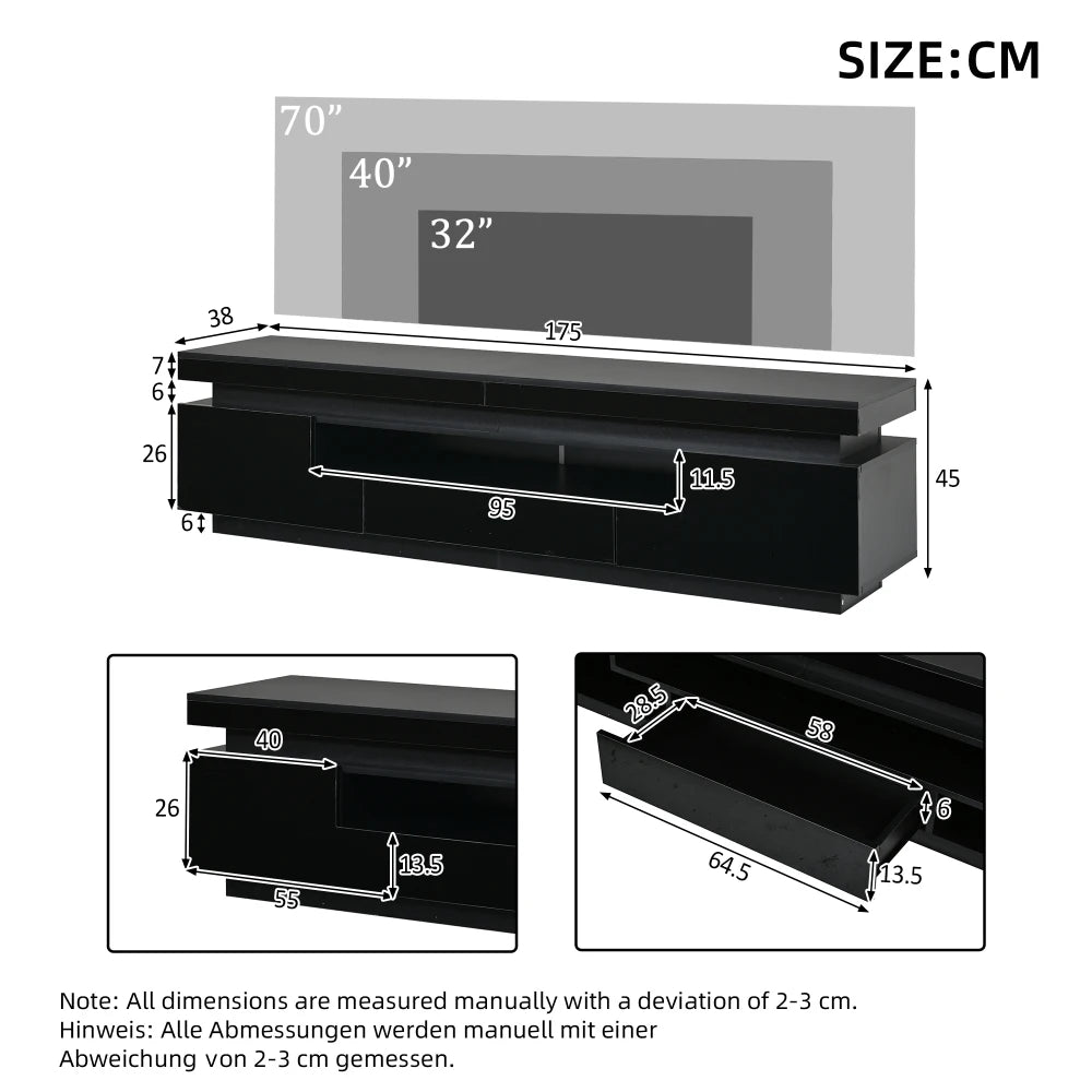 175×38×45cm High Gloss TV Stand Lowboard for Living Room