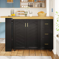135-228x39x104cm Extendable Bar Cart with 2 Doors & 3 Drawers, Rollable