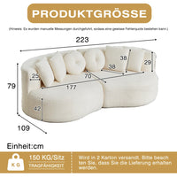 Modular Chenille Sofa, Curved Cashew Shape Design, Continuous Backrest