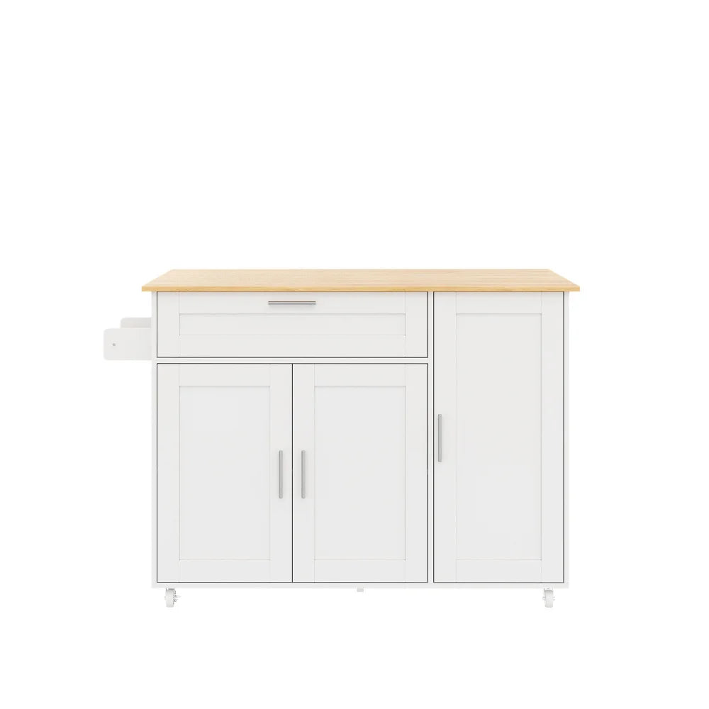132.5*44(70)*90cm Mobile Kitchen Table, with Folding Worktop and Spice Rack