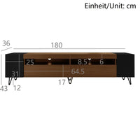 Modern TV Cabinet, Black and Wooden Optics, Length 180 Cm