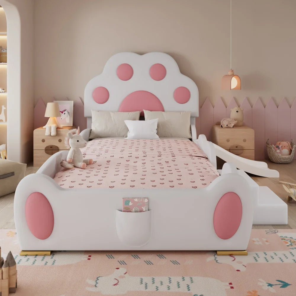 Cartoon Cute Pink Princess Bed Upholstered Bed, 90x200cm