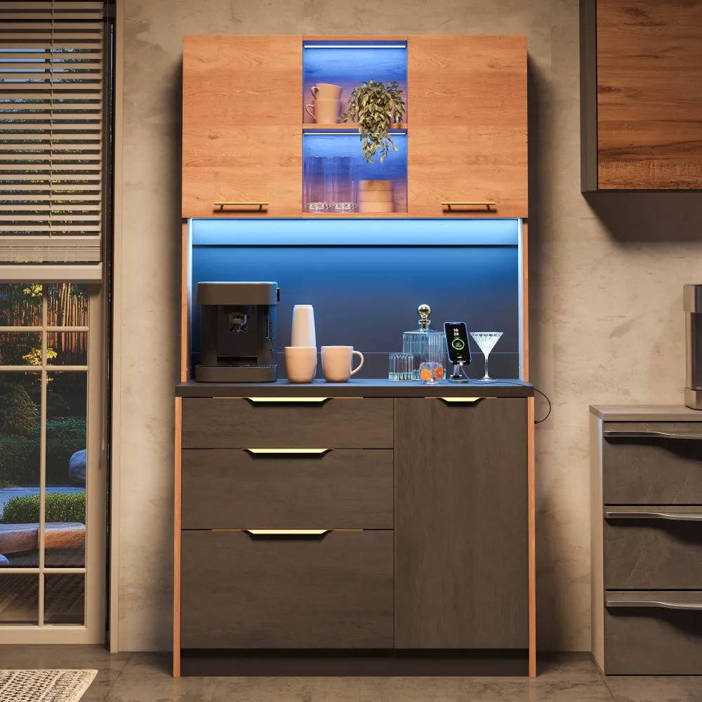 Stylish Kitchen Cabinet, Black Worktop