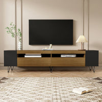 Modern TV Cabinet, Black and Wooden Optics, Length 180 Cm