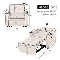 83*167*76cm 3-in-1 Extractable Single Sofa Bed
