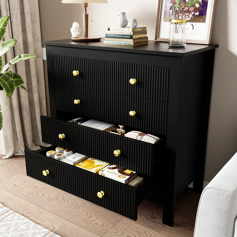 Modern Sideboard, Chest of Drawers with Special Doors, Gold Handles