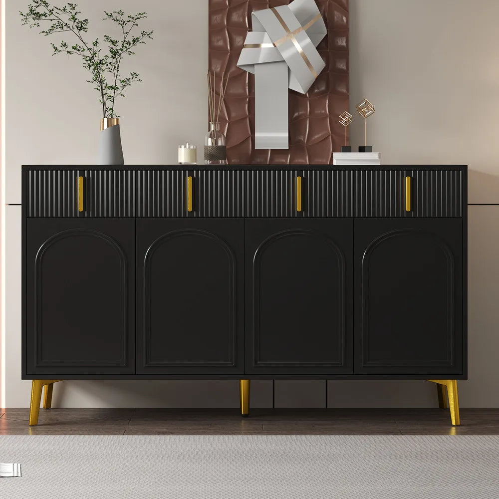 Sideboard with Golden Handles and Legs, 4 Doors, 4 Drawers