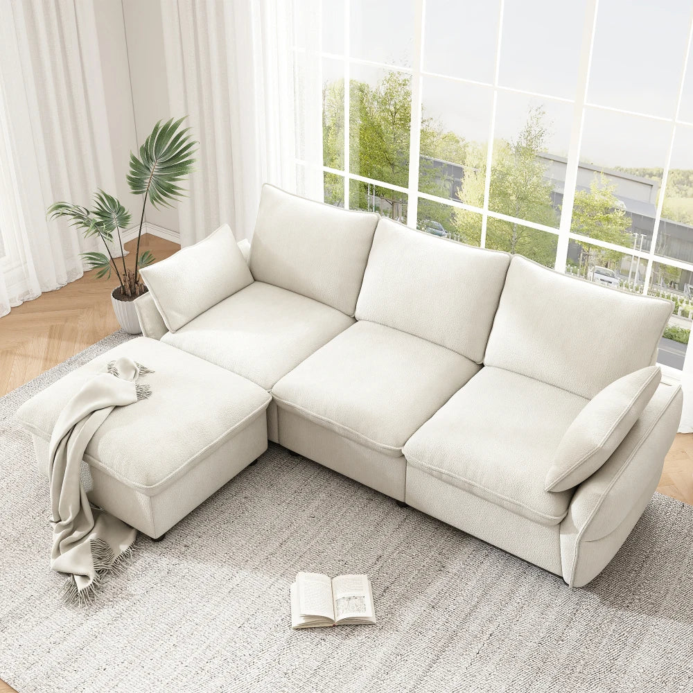 Modern 3-Seater Chenille Corner Sofa with Ottoman
