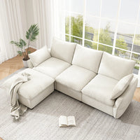 Modern 3-Seater Chenille Corner Sofa with Ottoman