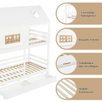 90x200cm Children Bunk Bed, with Beautiful Window and Roof